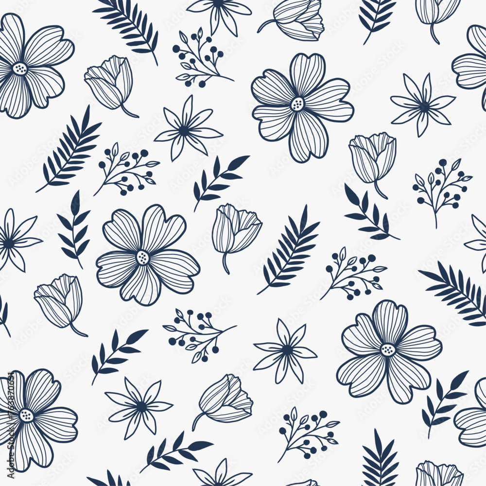 Poster floral pattern of leaves and buds. seamless monotonous pattern for print.