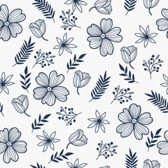 Floral pattern of leaves and buds. Seamless monotonous pattern for print.