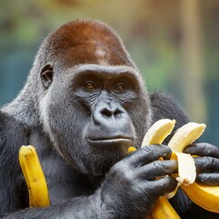 Gorilla mit bananen - obrazy, fototapety, plakaty