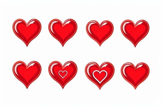 Red heart icons set vector, isolated on white background