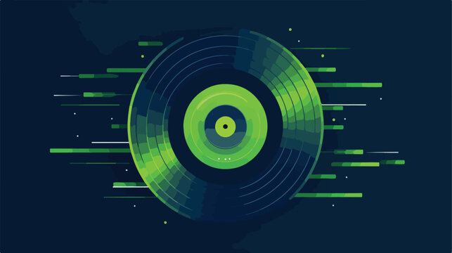 Green icon of Music  Disc on dark blue background