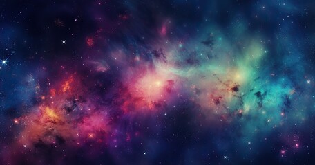 A vibrant cosmic background with stars and galaxies, showcasing the beauty of space exploration. The color scheme includes deep beautifull  - obrazy, fototapety, plakaty
