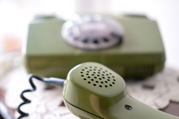 handset of green phone, Rotary Telephone with Disc Dial, Well-Maintained Antiques, Obsolete...