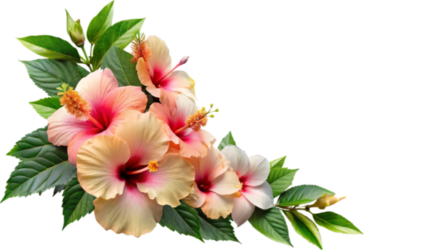 Corner style floral design isolated on transparent background. 