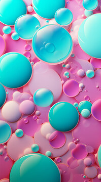 Pink and green boobles on pink background.