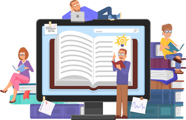 Studying people. Men and women reading books