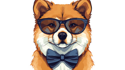 Hipster dog Akita Inu breed in a glasses and bow tie