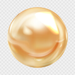 Vector realistic pearl, golden sphere isolated on transparent background