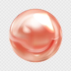 Vector realistic pearl, red sphere isolated on transparent background
