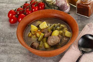 Soup with meatball and potato