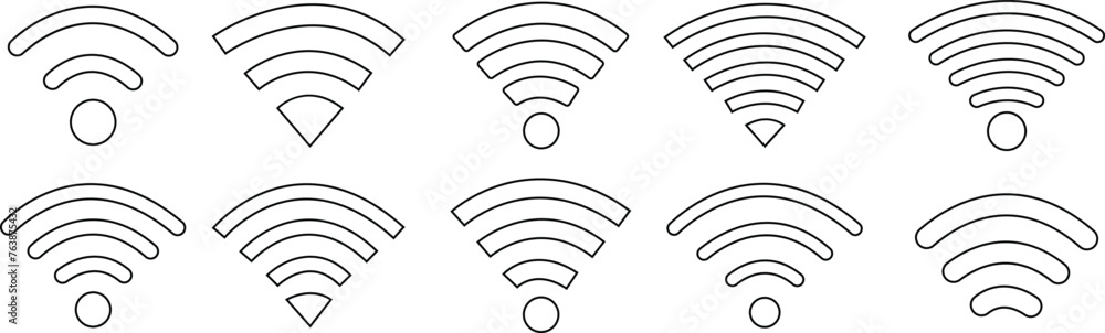 Aufkleber wireless network icons set line styles. depicting symbols related to wireless wi-fi connectivity, in