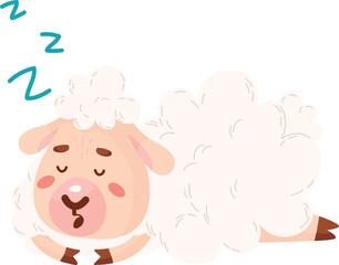 Lamb sleeping. Cute animal character. Fluffy sheep