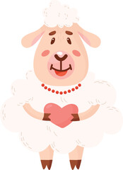 Romantic lamb character hold heart. Cute sheep