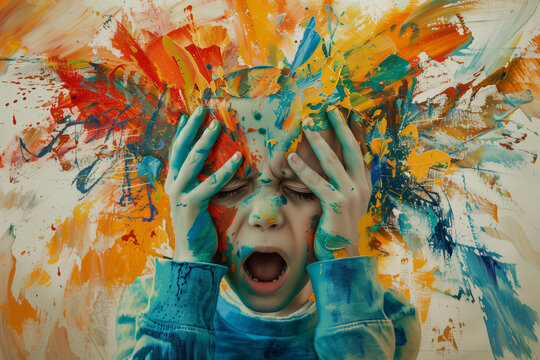 colorful burst from childs head, depicting adhd, kid psychology (1)