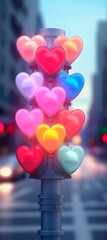 Heart shapes traffic lights. Love concept.