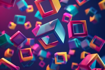 A 3D loading icon composed of colorful geometric shapes in constant