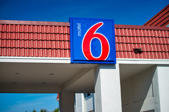 Portland, Oregon - August 19, 2017: Motel 6 road sign