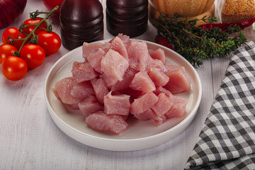 Diced raw turkey fillet cubes