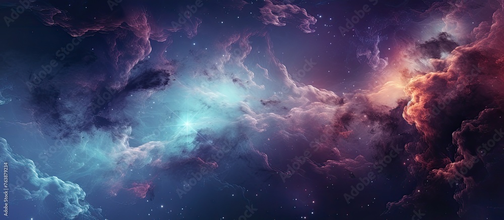 Canvas Prints The sky resembles a galaxy with swirling clouds of violet, magenta, and electric blue, creating a dreamy spacelike atmosphere