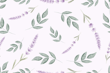 Watercolor herbal seamless pattern with vintage lavender flowers background