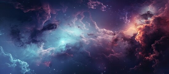 The sky resembles a galaxy with swirling clouds of violet, magenta, and electric blue, creating a...