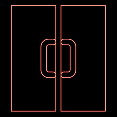 Neon double door exit doorway red color vector illustration image flat style