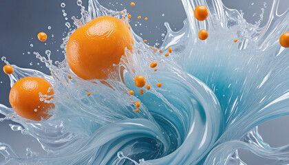 Obraz na płótnie Canvas liquid tangerine dreams splash frozen in an abstract futuristic 3d texture isolated on a transparent background colorful background