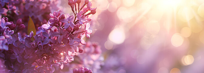lilac flowers white and purple over sun shine background - obrazy, fototapety, plakaty