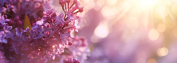 Rolgordijnen lilac flowers white and purple over sun shine background © Oleksiy