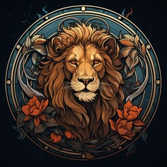lion portrait , illustration art nouveau