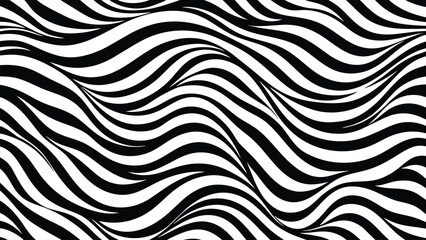 Abstract black and white wavy line drawing seamless pattern. Modern minimalist fine wave outline background