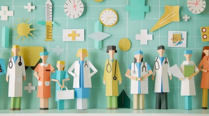 Illustrations created from paper and cardboard Paper dolls for doctors in the hospital