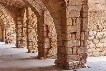 Picturesque medieval stone village of Peratallada. Arcades. Catalonia, Spain