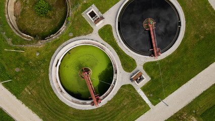 Aerial view of water purification facilities.