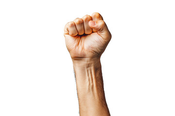 a man's hand clenches his fist on a transparent background - obrazy, fototapety, plakaty
