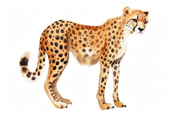 A Cheetah cute hand draw watercolor white background. Cute animal vocabulary for kindergarten...