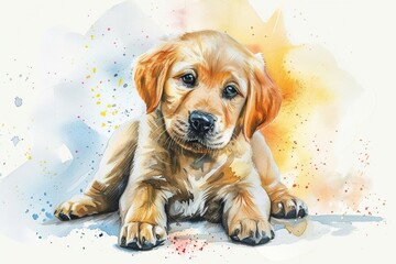 A Dog cute hand draw watercolor white background. Cute animal vocabulary for kindergarten children...