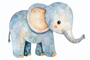 A Elephant cute hand draw watercolor white background. Cute animal vocabulary for kindergarten...