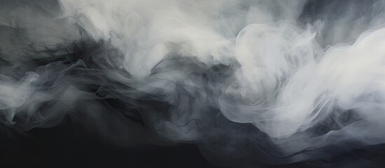 Smoke swirls in the air on a black background, creating a mysterious and atmospheric scene - obrazy, fototapety, plakaty