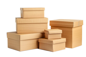 Stacked cardboard boxes for packaging, moving, or storage isolated on transparent background