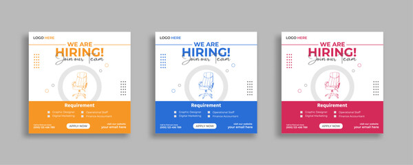 Fototapeta premium We are hiring job vacancy social media post or square web banner template vector design 