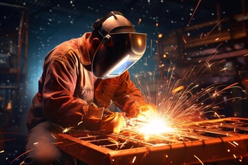 a man welding with sparks