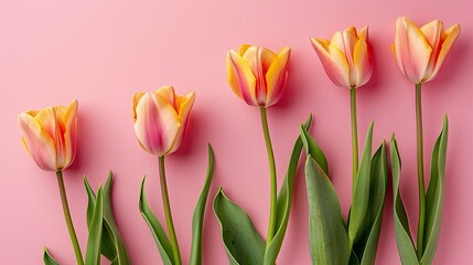 Tulip Flowers on Pastel Pink Background. Ideal for Mother's Day or Women's Day, Valentine's Day, Greetings Card Decorations with Copy Space