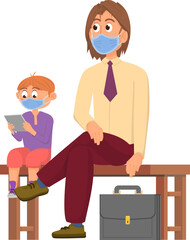 Obraz premium Father and kid waiting for doctor. People sit in medical clinic