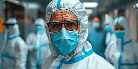A serious, professional surgeon in a sterile operating room, preparing for surgery.