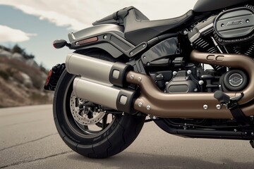 Fototapeta na wymiar side view of a motorcycles dual exhaust pipes