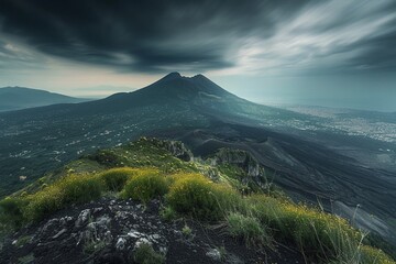 Fototapeta premium Long exposure beautiful high angle view landscape photography of Acatenango Volcano