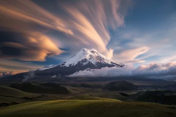 Zelfklevend Fotobehang Long exposure beautiful high angle view landscape photography of  Acatenango Volcano © Papisut
