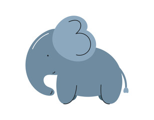 Cute elephant. Flat cartoon vector illustration isolated on white background. For card, posters, banners, printing on the pack, printing on clothes, fabric, wallpaper, textile or dishes.