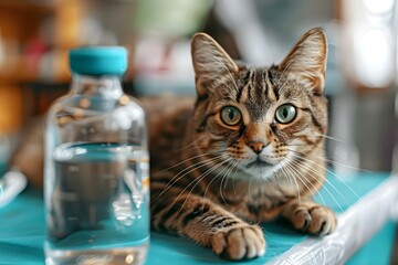 Treatment in veterinary clinic IV therapy with saline solution for animal. Concept Veterinary Treatment, IV Therapy, Saline Solution, Animal Care